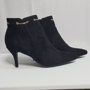 Sold!!!!Black Suede Booties With Gold Chains